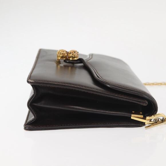 GUCCI Chain Shoulder Bag Leather Black Gold Auth BA6290 - Picture 3 of 16